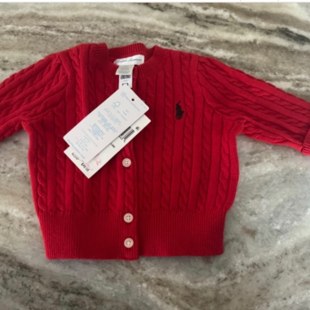 Red Ralph Lauren baby cardigan